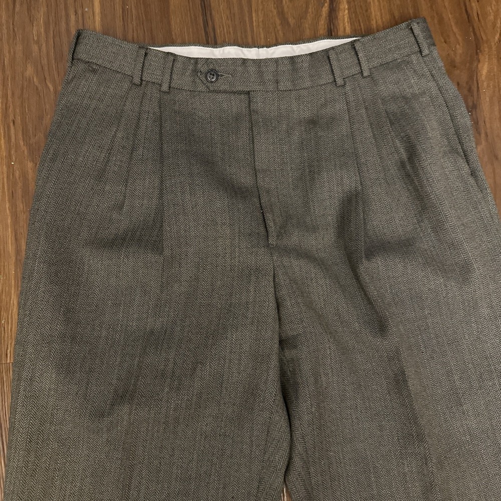 Krizia Menswear Pleated Dress Pants 36R (35x32.5) Trousers Herringbone Tweed